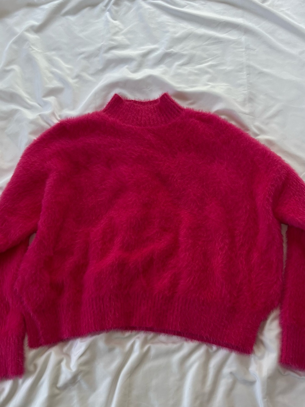4SI3NNA Hot Pink Fuzzy Mock Neck Sweater